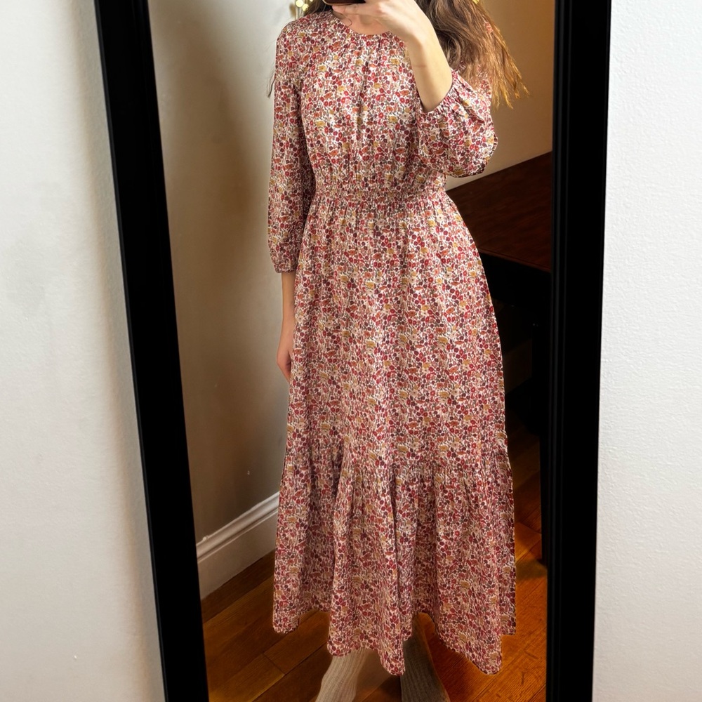 Handmade Modest Floral Midi Dress crew neck Liberty print 100% cotton